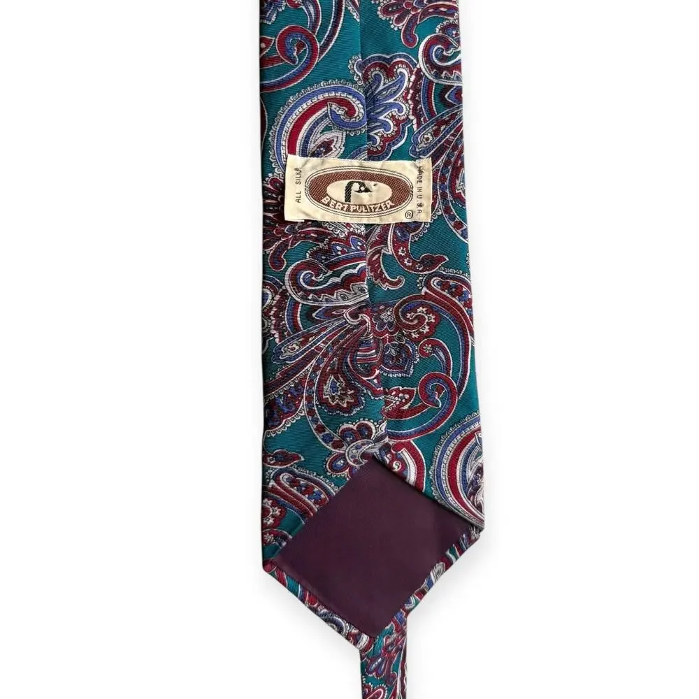 Bert Pulitzer Purple Turquoise Paisley Neck Tie 62” x 4” Wide Classic